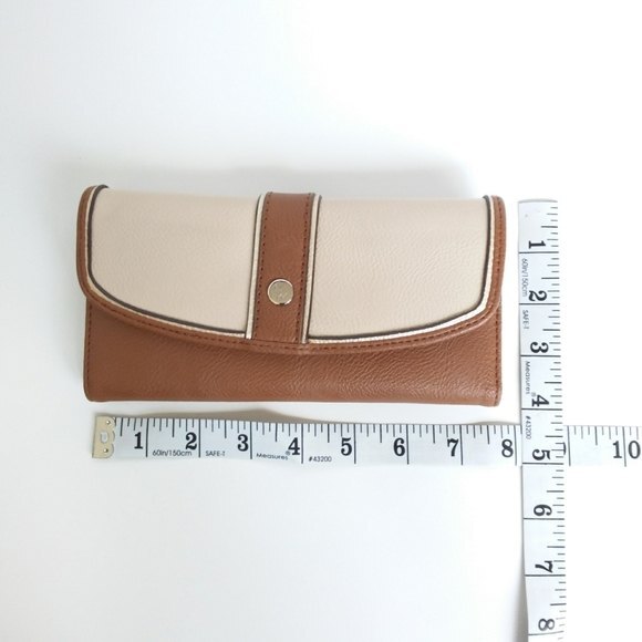 Nine West Brown Cream Tri-Fold Snap Closure Wallet - Picture 4 of 9